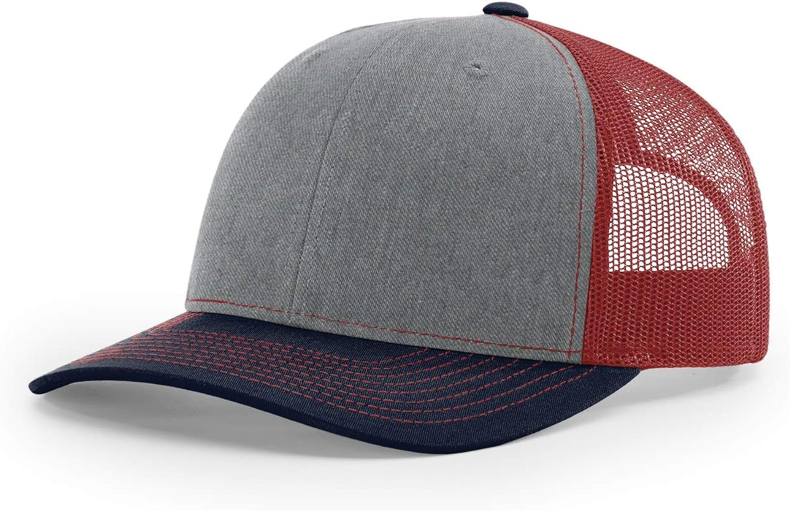 RICHARDSON 112 Trucker OSFA Baseball HAT Ball Cap Heather Grey/Cardinal/Navy