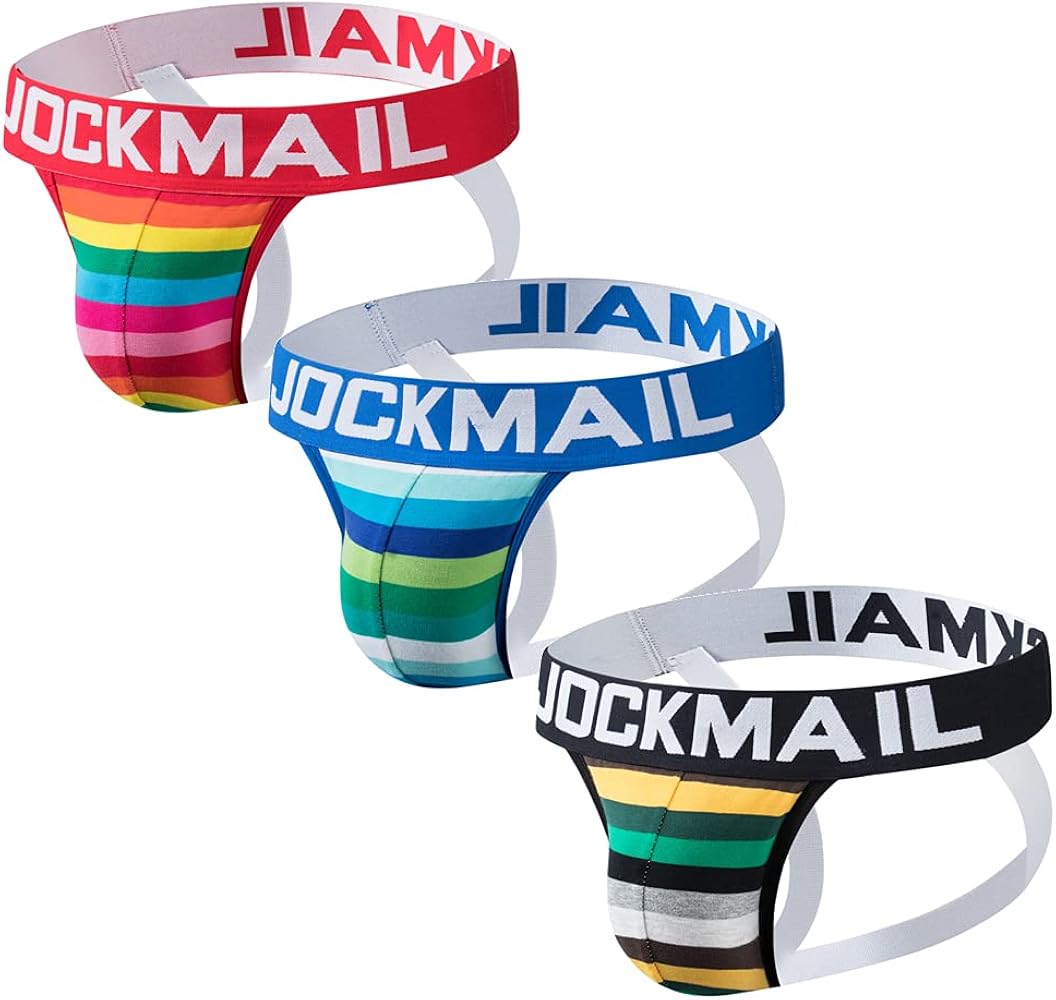 JOCKMAIL 3PCS/Pack Men Underwear Cotton Mens Rainbow Stripe Underwear Tong Comfortable Jockstrap