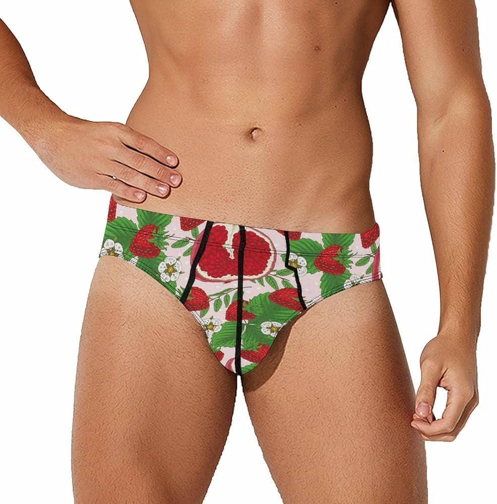 Strawberries Guava Flowers Breathable Mens Underwear Soft Briefs Lightweight Low Rise Panties