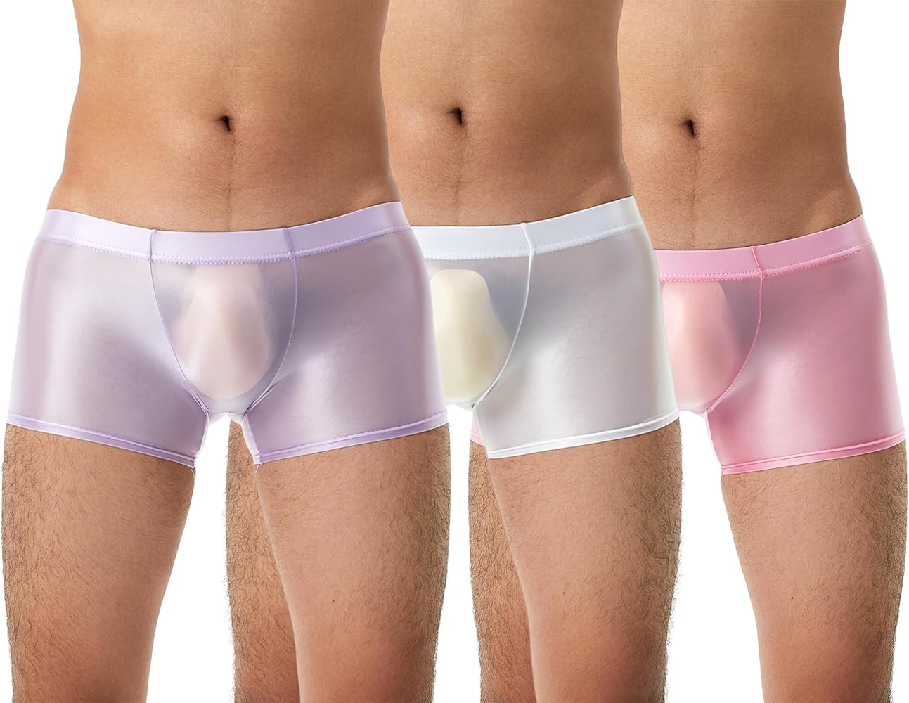 FEOYA Men See Through Boxer Underwear Shiny Pouch Briefs Metallic Sheer Underpants 3 Pack