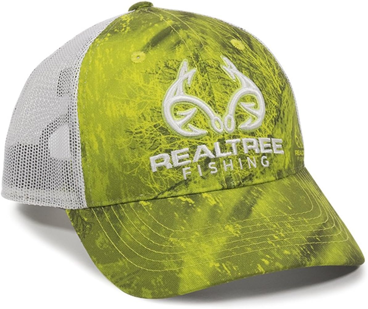 Outdoor Cap Standard RT06A Realtree Fishing Dark Lime/White, One Size Fits