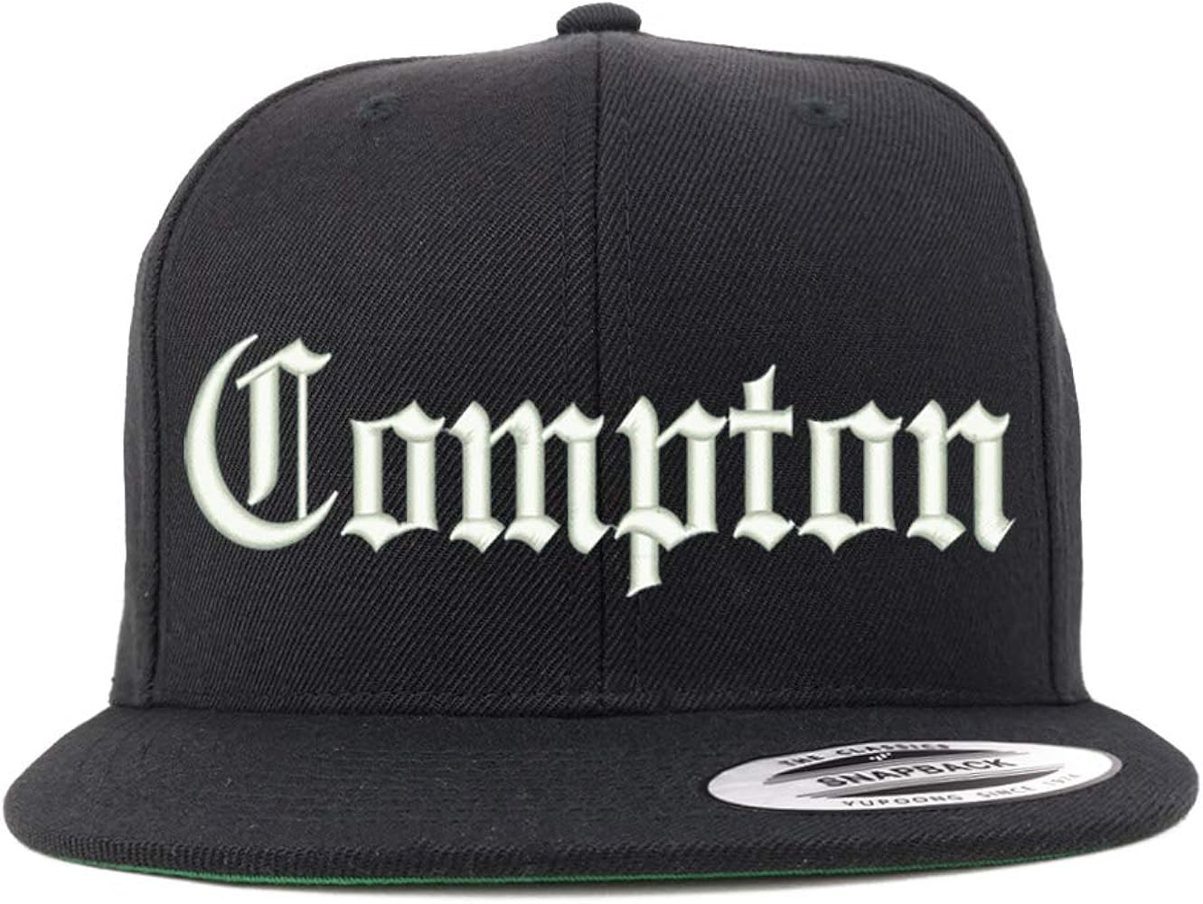 Trendy Apparel Shop Old English Font Compton City Embroidered Flat Bill Cap