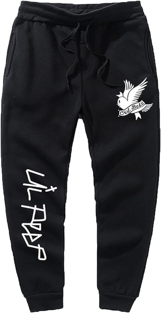 Lil.Peep Men's Women's Pants Multi-Pocket Hip Hop Pants Men's Pants Men's Jogging Clothes Bird Print Pants Sweatpants-black2-M