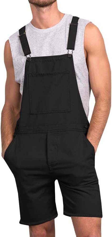 Runcati Mens Casual Bib Overall Shorts Lightweight Cotton Loose Fit Denim Jumpersuit Walkshort Pockets Rompers