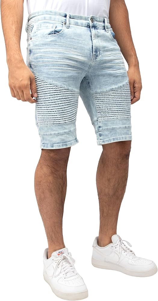 X RAY Men's Denim Shorts, Stretch Slim Fit Distressed Moto Biker Bermuda Jean Shorts for Men