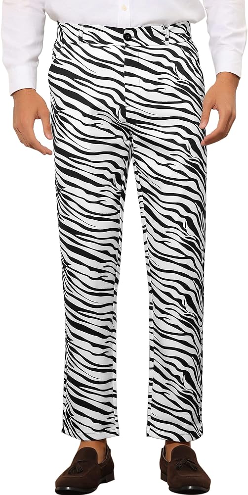 Lars Amadeus Animal Printed Dress Pants for Men's Regular Fit Button Closure Pattern Trousers