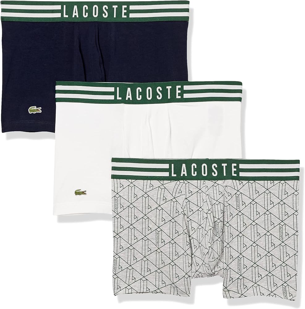 Lacoste Men's 3-Pack Casual Signature Branding Cotton Stretch Trunks