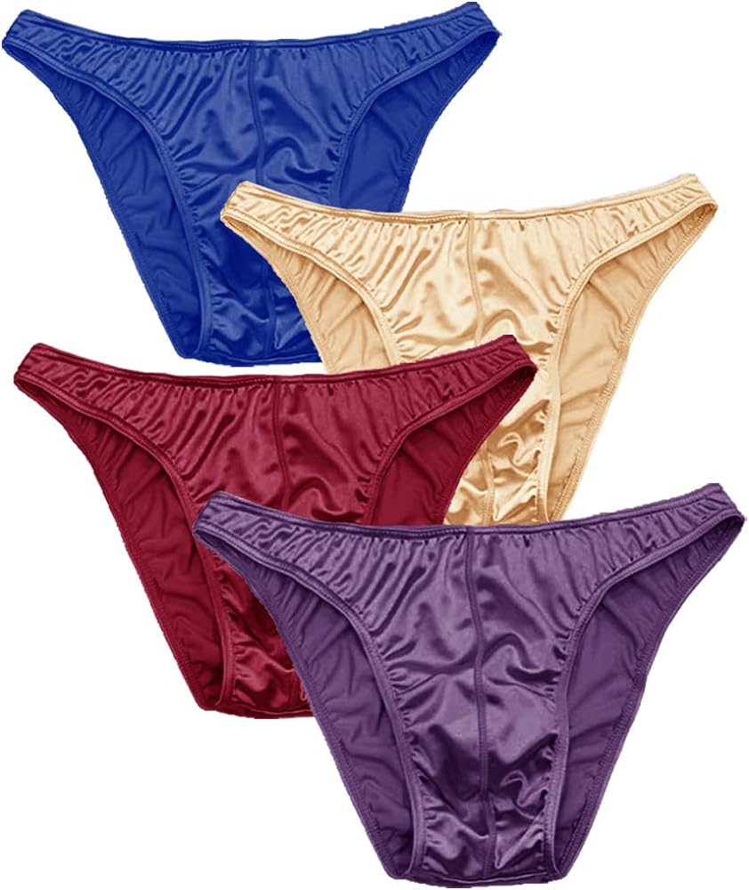 MIERSIDE Men's Satin Stretch Support Wide Waistband Satin Briefs Thong G-string 4 Pcs/pack