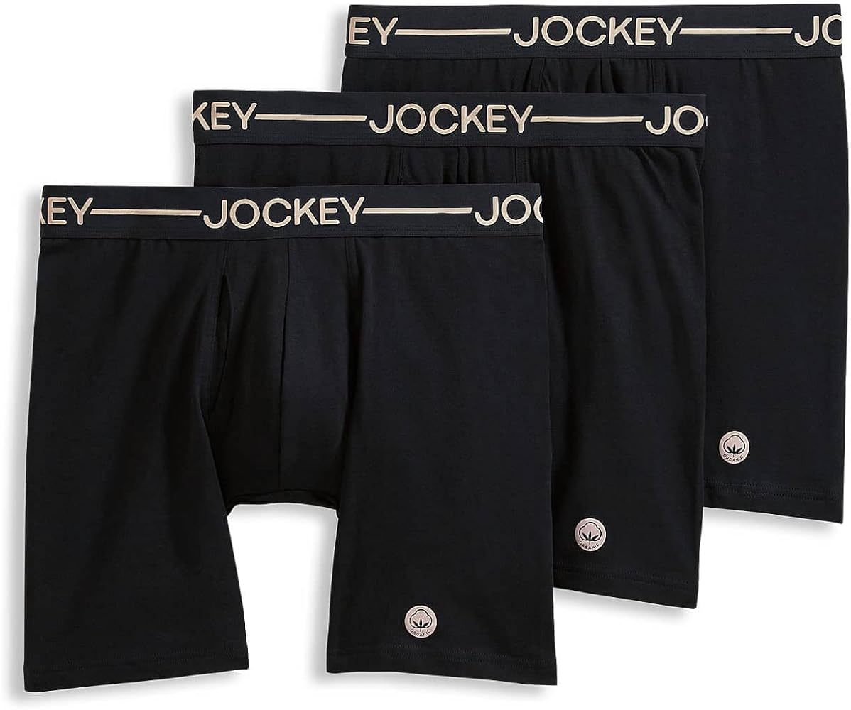 Jockey Men's Underwear Organic Cotton Stretch 6.5" Boxer Brief - 3 Pack