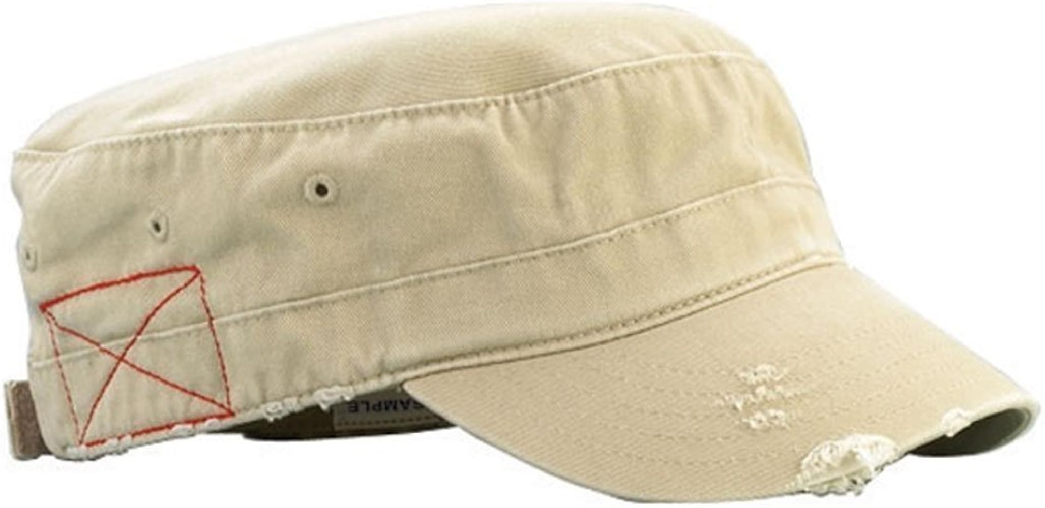 MG Distressed Washed Cotton Cadet Army Cap - Khaki