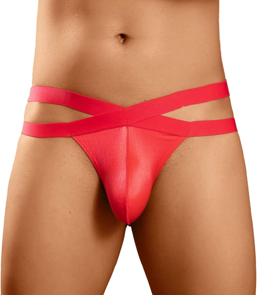 Mens Sexy Pouch G-String Underwear Sexy Bulge Moisture-Wicking Regular Cooling Bikini Red