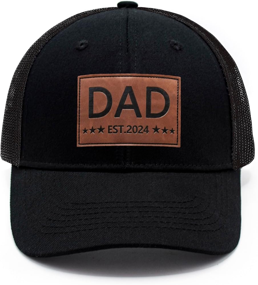 Leather Patch Dad Est 2024 Baseball Cap Adjustable Mesh Trucker Dad Hat for Men New Father Gift for Daddy