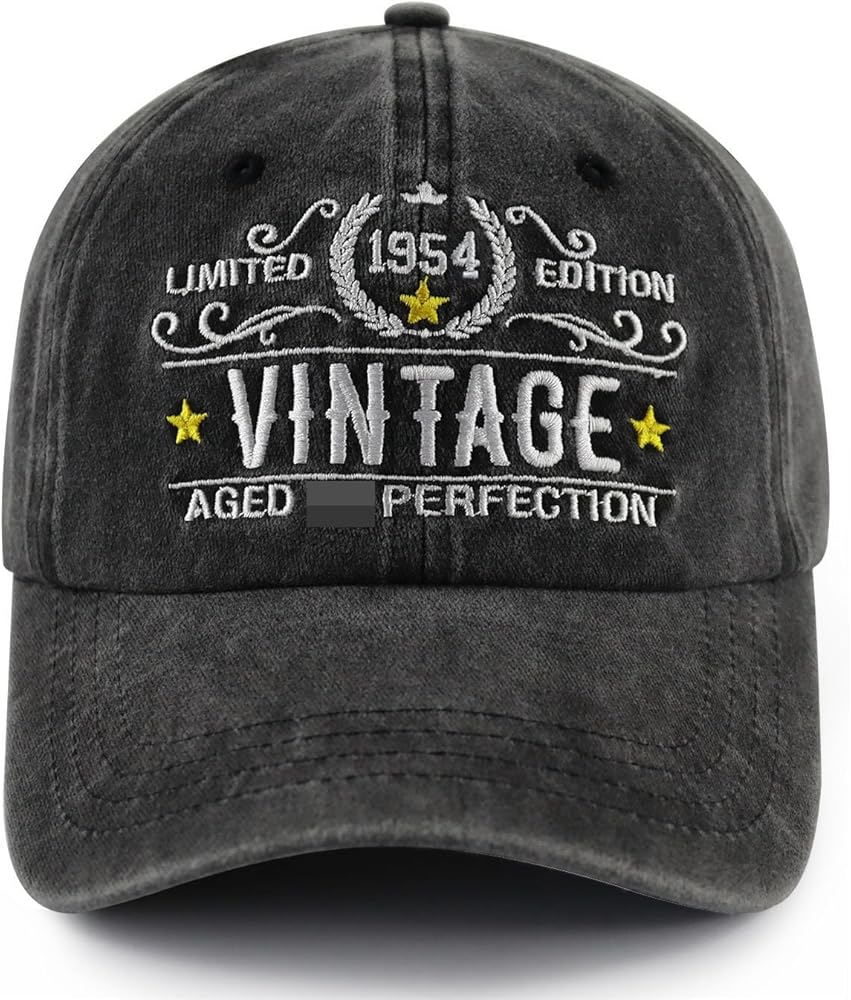 Vintage 1954 Limited Edition Hat for Men Women, Adjustable Washed Cotton Embroidered 70th Birthday Baseball Cap