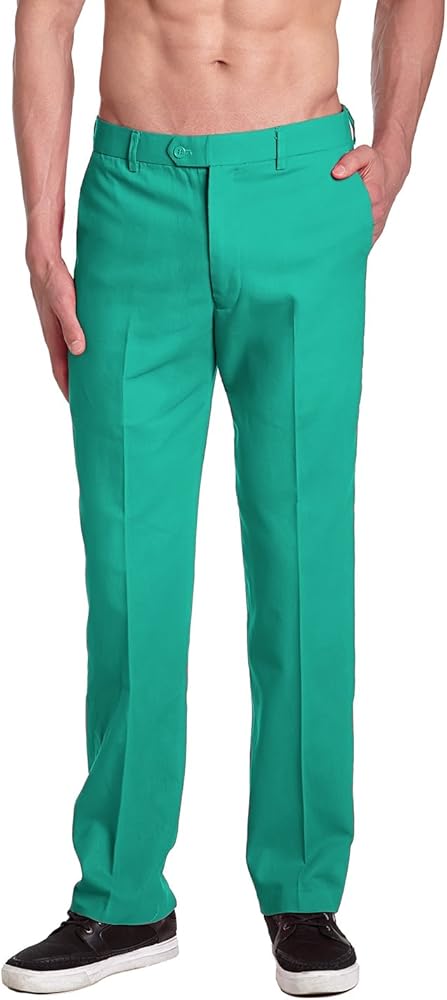 Men's Solid AQUA GREEN Color Dress Pants Flat Front Trousers sz 44 x 32