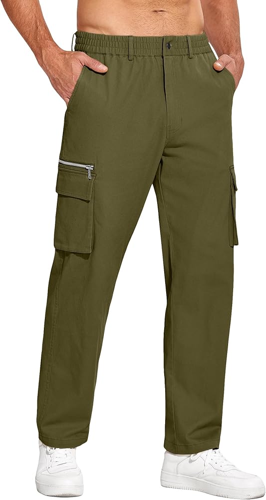 COOFANDY Men's Casual Cargo Pants Relaxed Fit Elastic Waist Work Pant Athletic Jogger Sweatpants with Multi Pockets