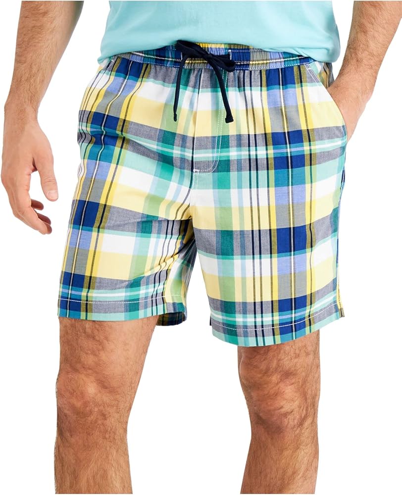 CLUBROOM Mens White Drawstring, Plaid Classic Fit Shorts XXL