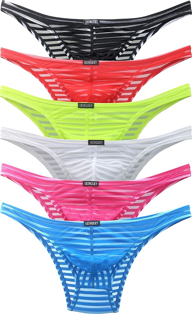 IKINGSKY Men's Sexy Brazilian Underwear See Through Bikini Under Panties Half Back Coverage Mens Underwear