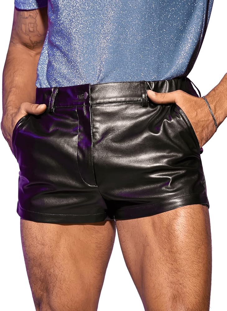 Floerns Men's Casual PU Leather Straight Leg Button Front Workout Shorts