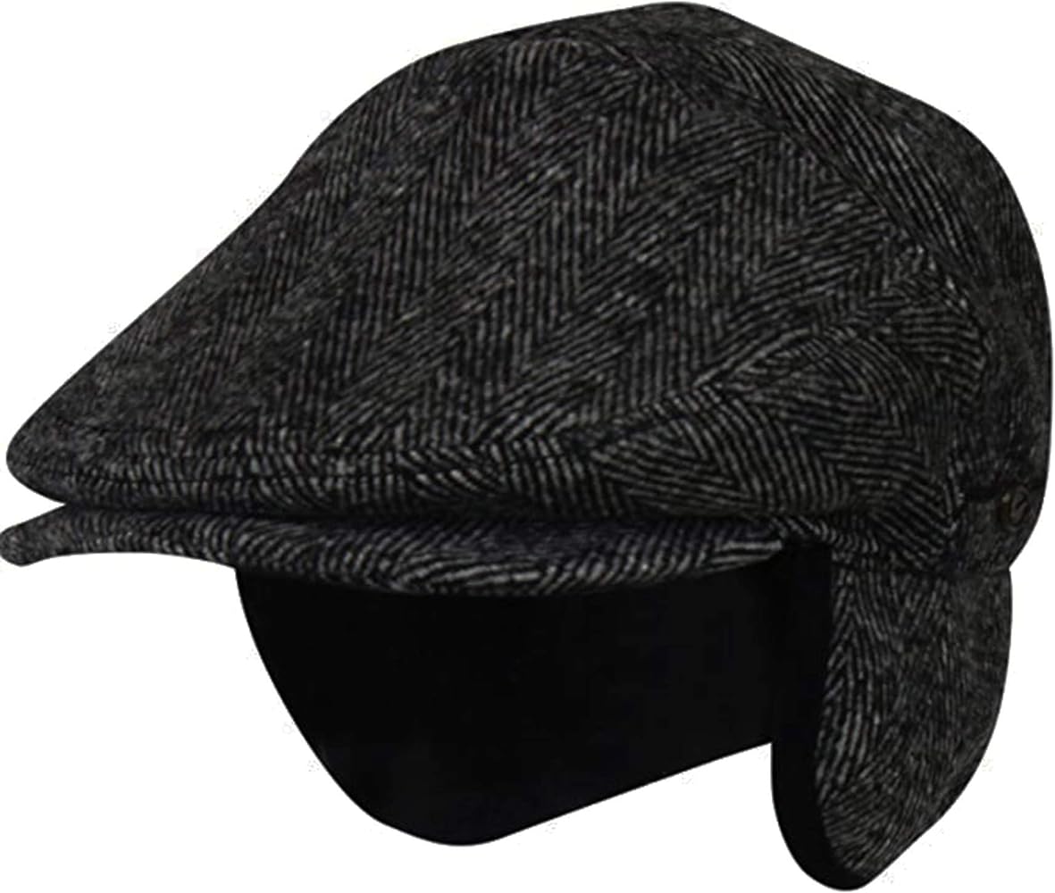 Wool Blend Herringbone Winter Ivy Cabbie Hat w/Fleece Earflaps – Driving Hat