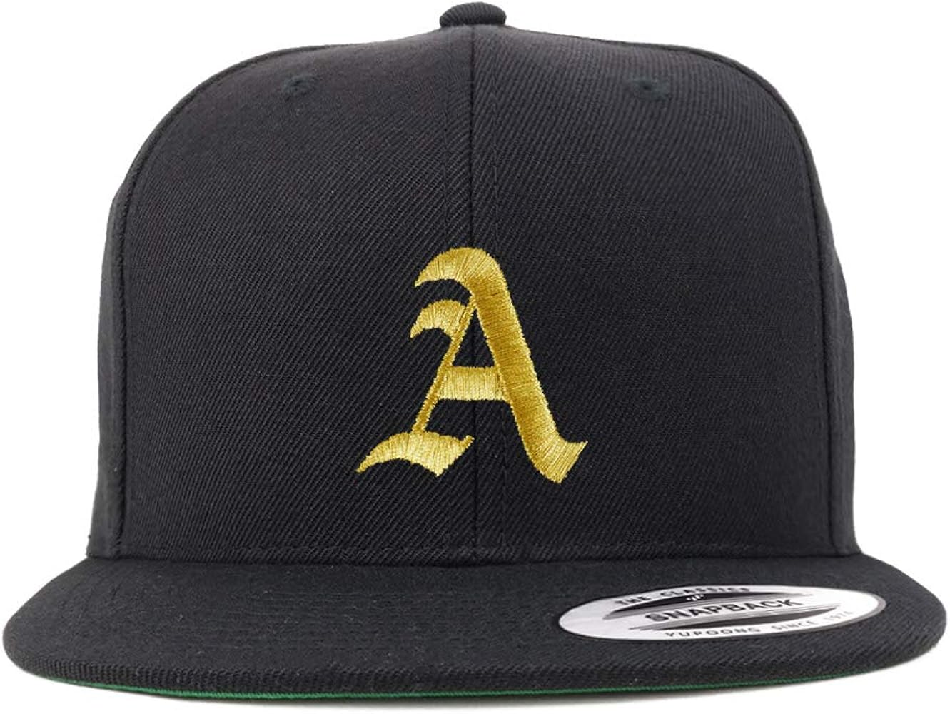 Trendy Apparel Shop Old English Gold A Embroidered Snapback Flatbill Baseball Cap