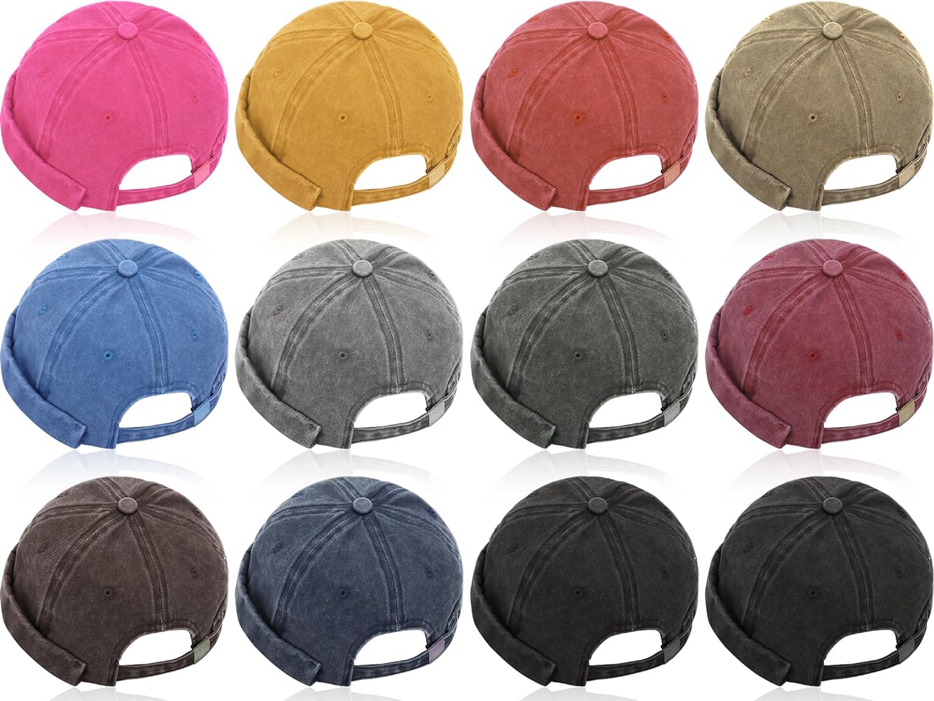 Janmercy 12 Pcs Brimless Hats for Men Women Buckle Docker Cap Wash Cotton Retro Hat Adjustable Brimless Skullcap, 11 Colors Multicolored