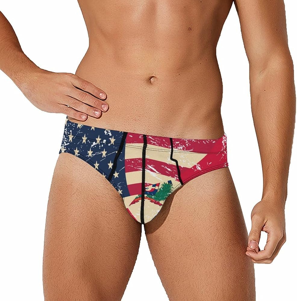 USA And Dominican Retro Flag Breathable Mens Underwear Soft Briefs Lightweight Low Rise Panties