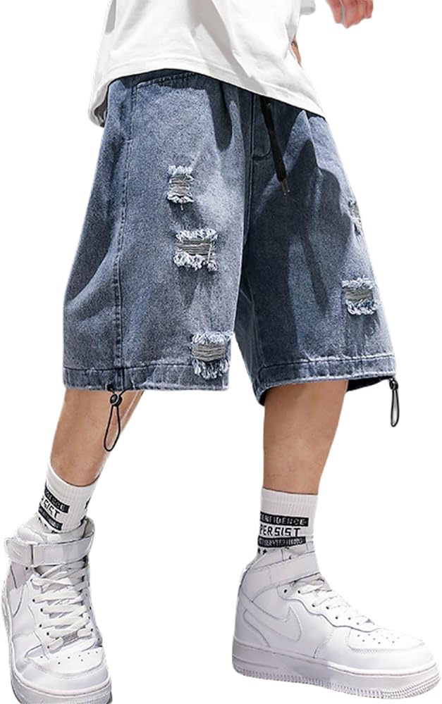 Mens Y2k Baggy Shorts Jorts Grunge Ripped Demin Shorts Loose Fit Aesthetic Jeans Shorts