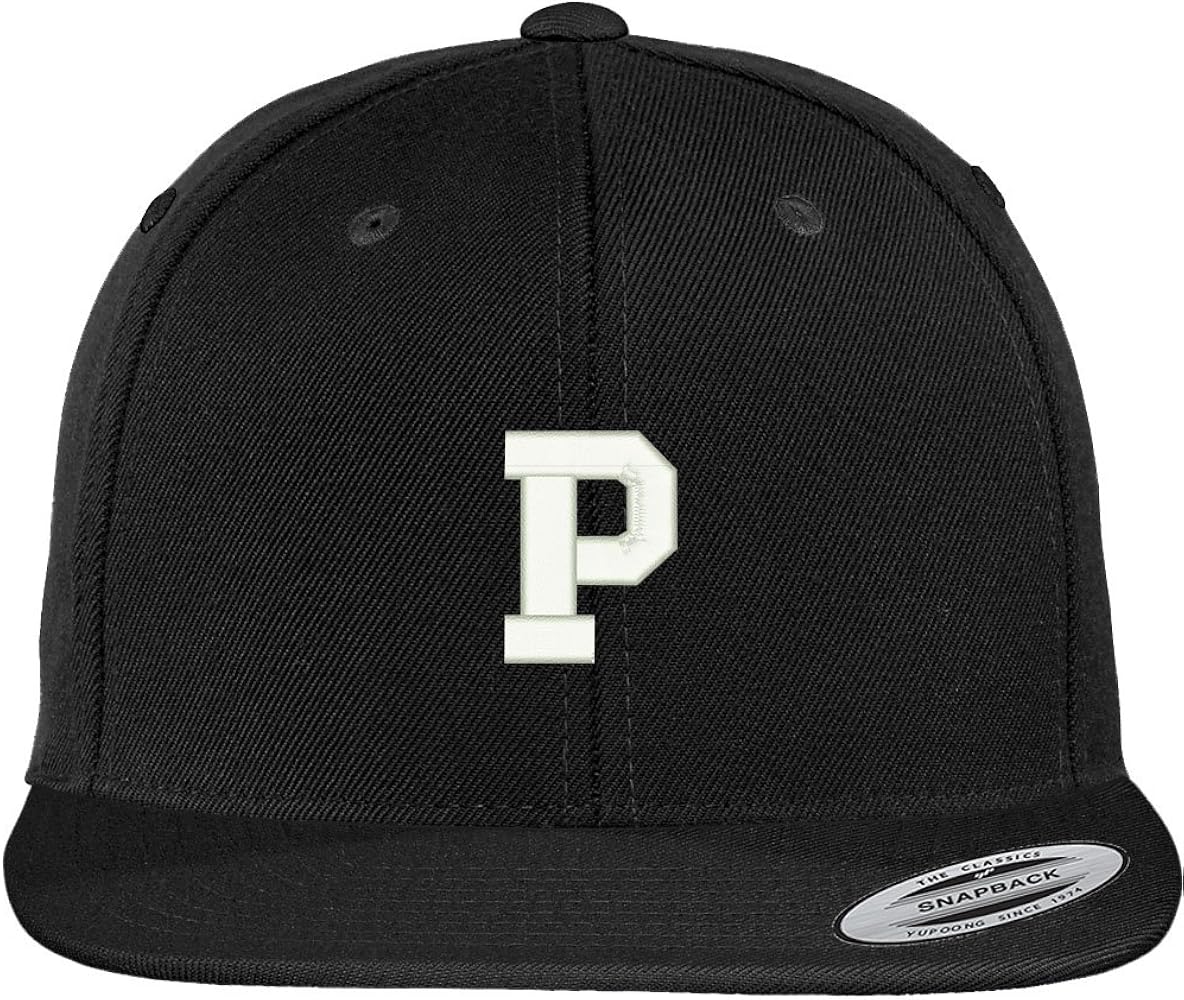 Trendy Apparel Shop Letter P Collegiate Varsity Font Initial Embroidered Baseball Cap - Black