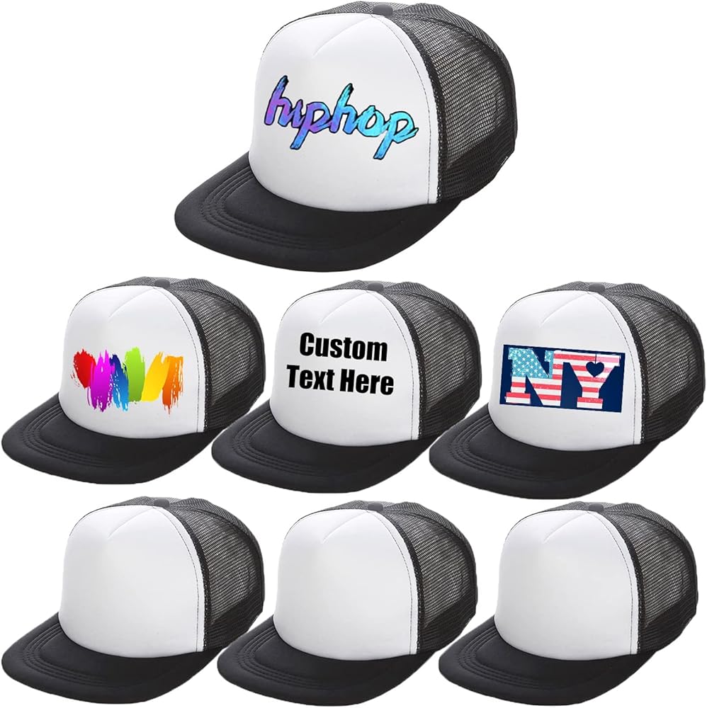 7 Pack Snapback Hat Blank Sublimation Flat Bill Trucker Hat Hip-Hop Mesh Back Baseball Cap for Men Women