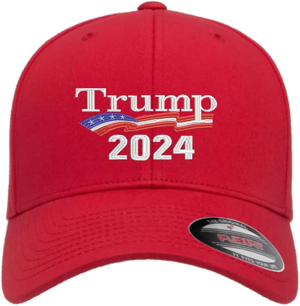 Trump American President 2024 MAGA Flex Fit Hat Embroidery Logo Premium Cap Red