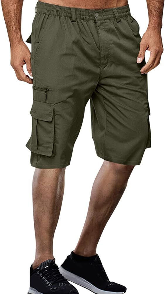 Mens Cargo Shorts,2023 Summer Men Solid Color Zipper and Button Closure Camping Travel Short with Multi-Pocket