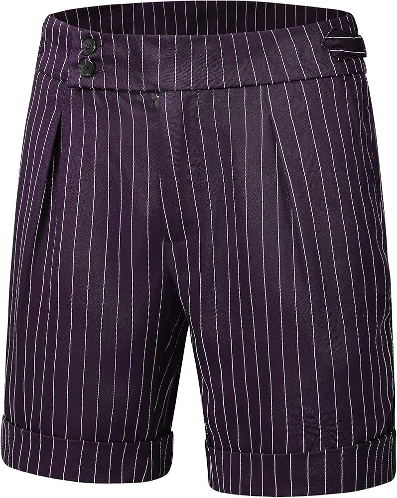 Lars Amadeus Stripes Shorts for Men's Pleated Front Business Summer Chino Dress Shorts