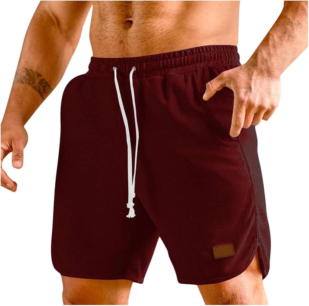 Men's Summer Shorts Drawstring Elastic Casual Shorts Lightweight Loose Fit Athletic Shorts with Pockets