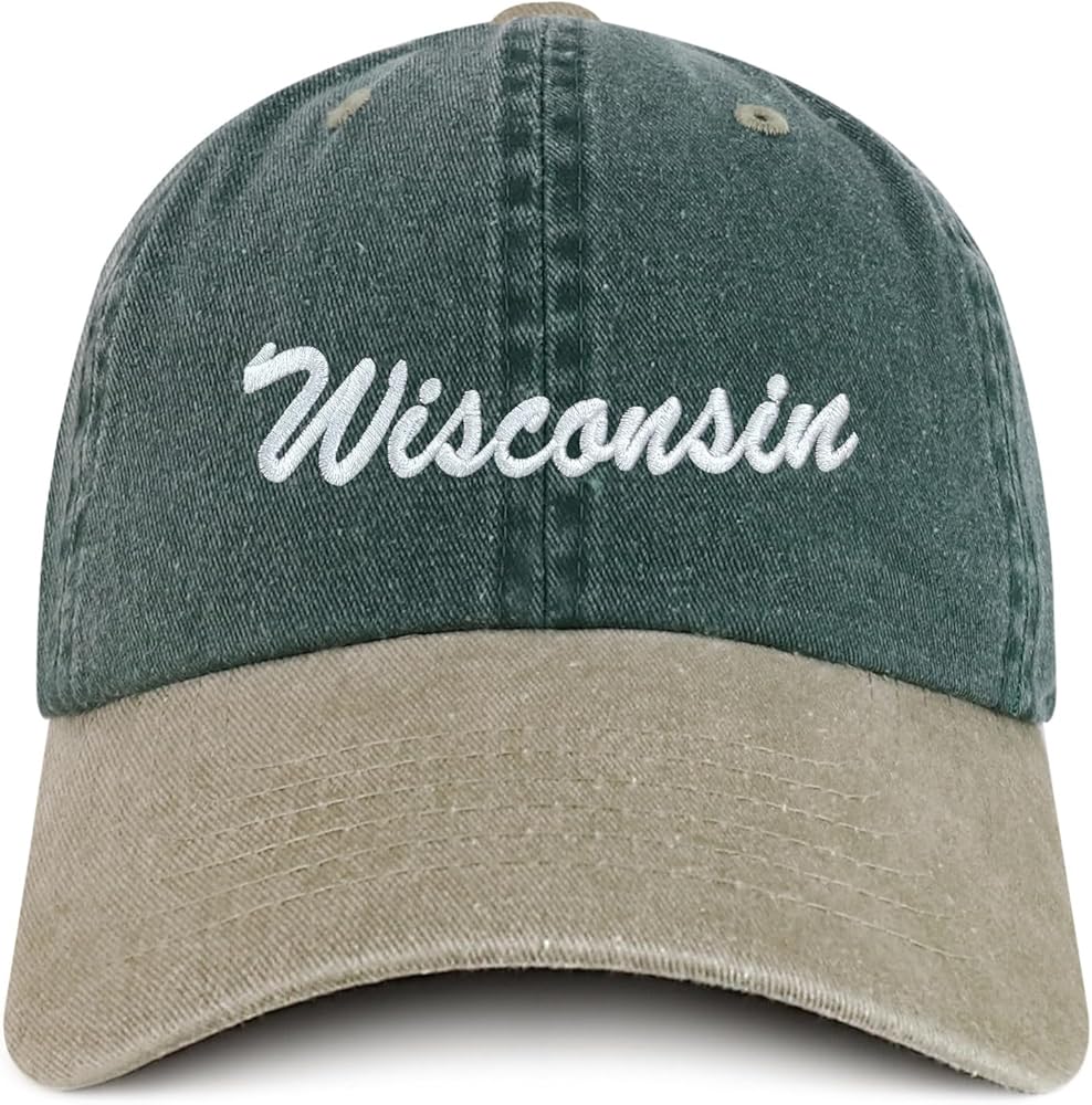 Trendy Apparel Shop Wisconsin State Embroidered Low Profile Adjustable Cotton Cap