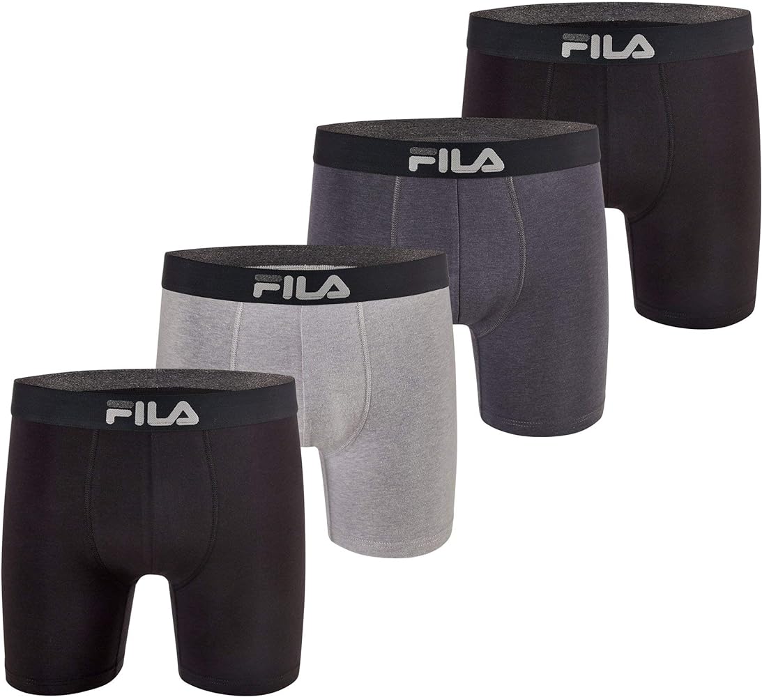 Fila Men's 6" Boxer Brief No Fly Front with Pouch, 4-Pack of 6 Inch Tagless Underwear