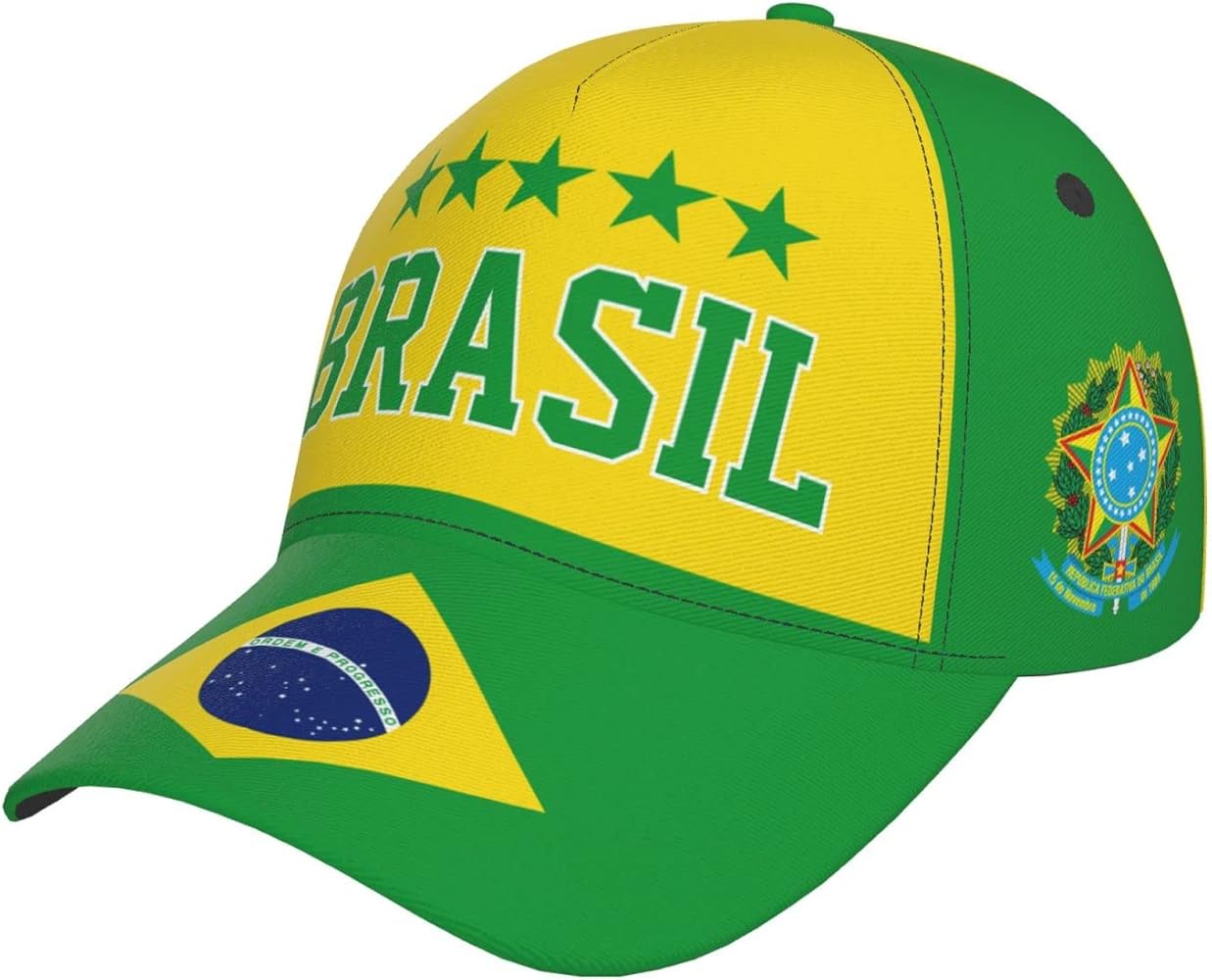 Brazil Flag Brazilian 5 Stars Brasil Baseball Cap Full Print Adult Men Hat Patriotism Supporter Soccer Caps Black