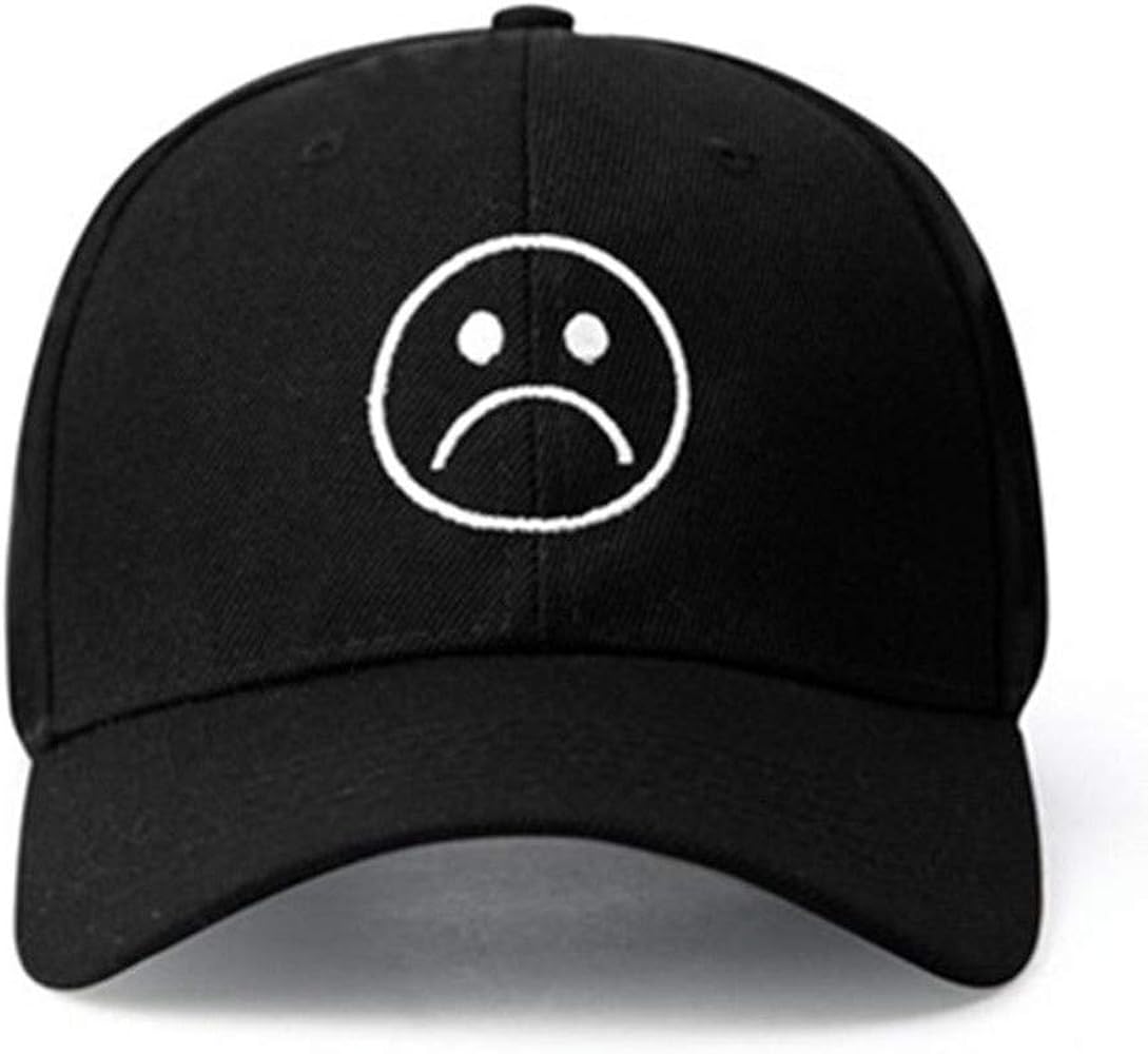 Home Fashion DIY Sad Boys Adjustable Hat Crying Face Embroidery Baseball Cap Dad Hat Hip Hop Cap (Black)