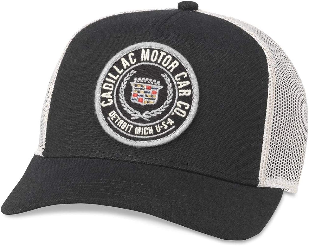 AMERICAN NEEDLE Cadillac GM General Motors Car Company Adjustable Snapback Trucker Baseball Hat (GM-1907C) Black/White