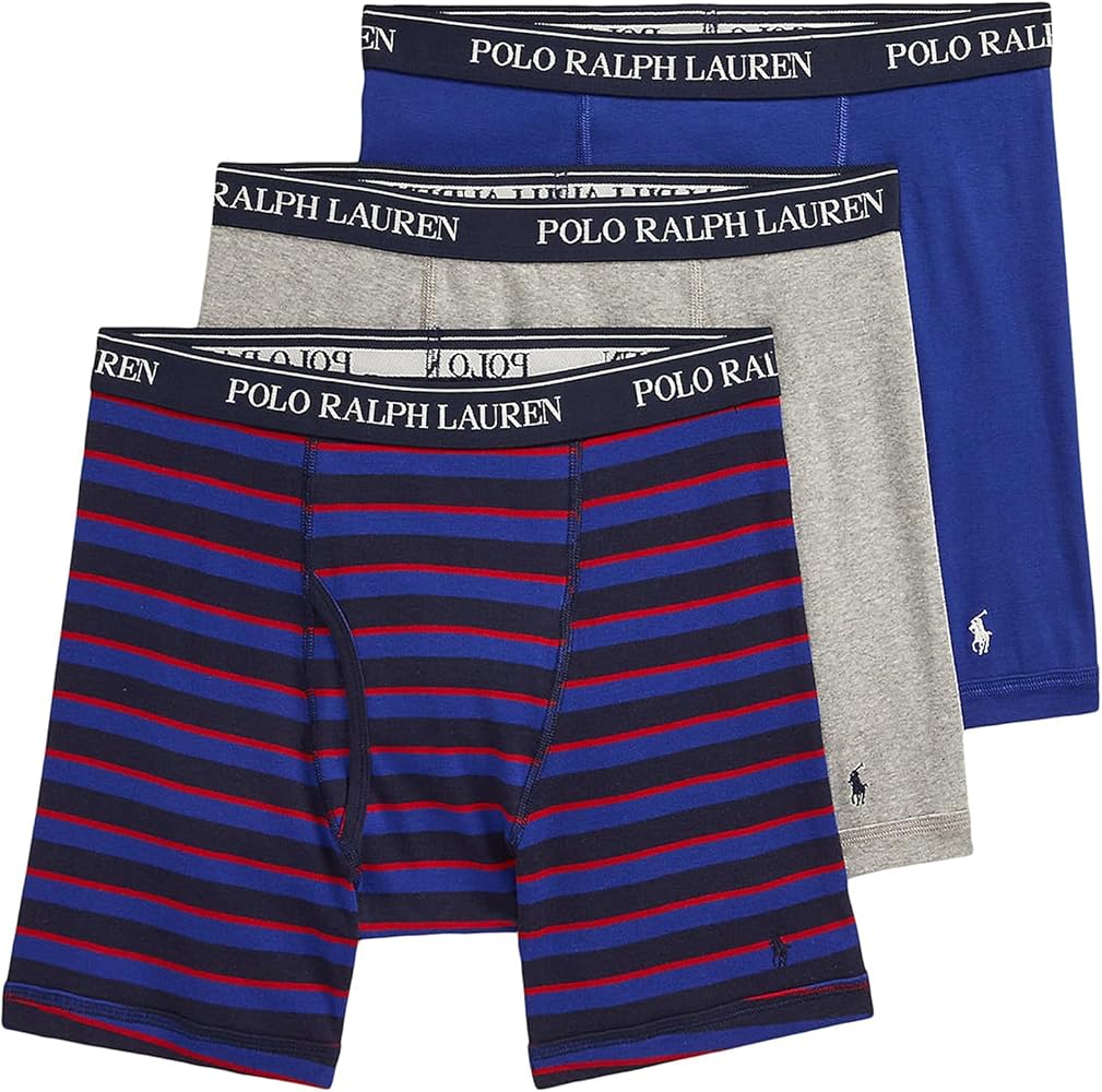 POLO RALPH LAUREN Classic Fit w/Wicking 3-Pack Boxer Briefs Regency Stripe/Rugby Royal/Andover Heather MD