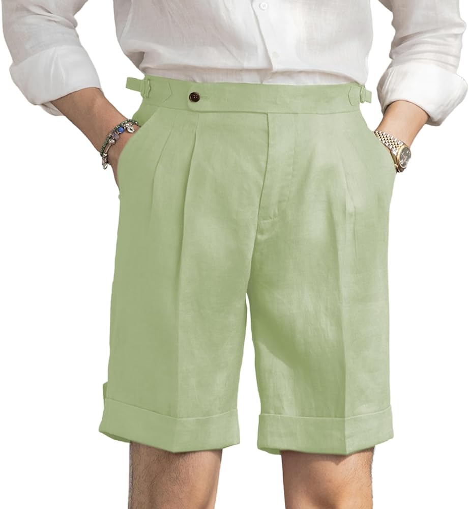 Men's Linen Dress Shorts Flat Front Summer Beach Vintage Casual Lightweight Daily Wear Shorts