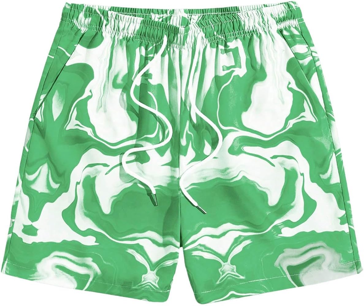 SHENHE Men's Graphic Print Drawstring Waist Summer Shorts Tie Front Straight Leg Shorts with Pocket