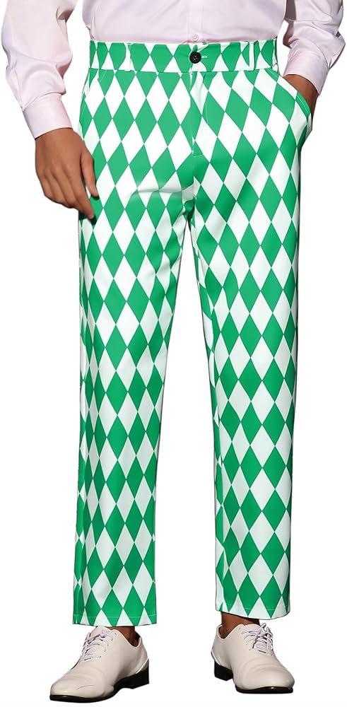 Lars Amadeus Argyle Pattern Pants for Men's Regular Fit Flat Front Party Prom Dress Trousers