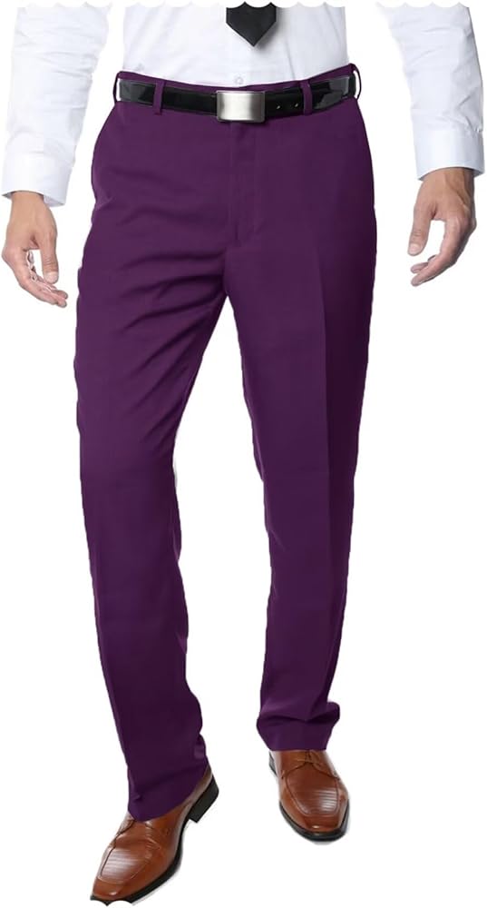 Men's Classic Fit Solid Flat Front Dress Trousers Office Business Pants