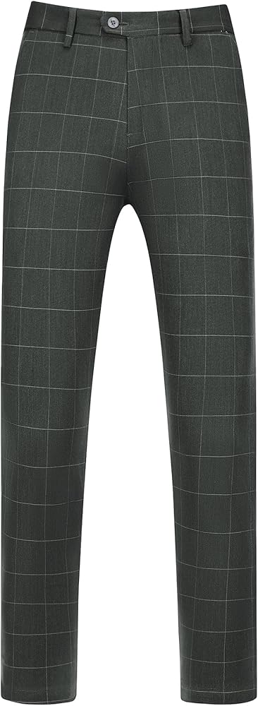 Lars Amadeus Plaid Dress Pants for Men's Slim Fit Flat Front Stretch Business Checked Trousers