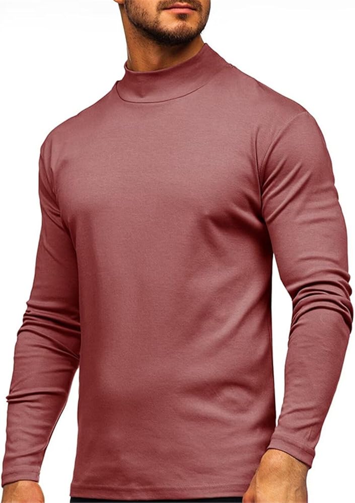 Men's Fashion Thermal Shirts Long Sleeve Stretch Mock Turtleneck T-Shirts Fitted Undershirt Tops