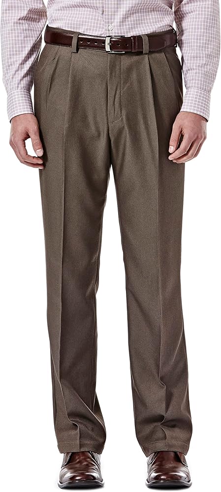 Haggar Men's Cool 18 Hidden Expandable Waist Pleat Front Pant-Regular and Big & Tall Sizes