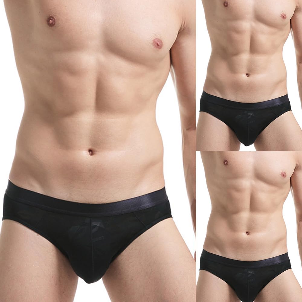 Men's Ice Silk Briefs Lips Print Underwear Ultra Thin Breathable Underpants with Pouch