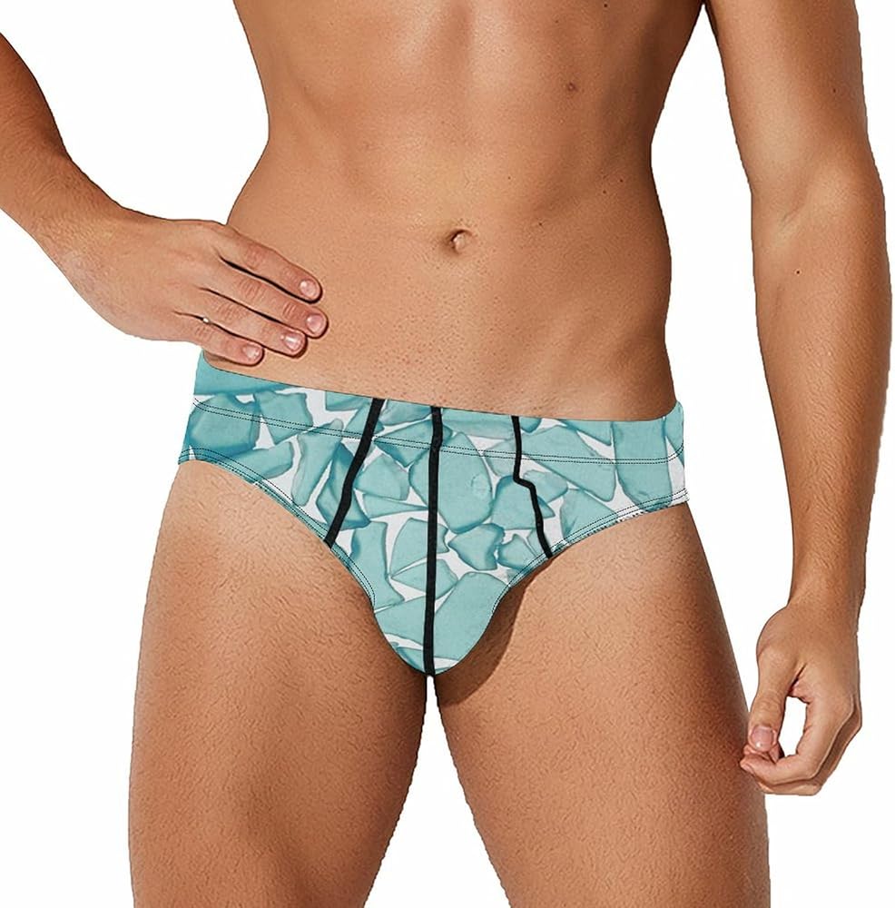 Teal Sea Glass Nautical Print Breathable Mens Underwear Soft Briefs Lightweight Low Rise Panties