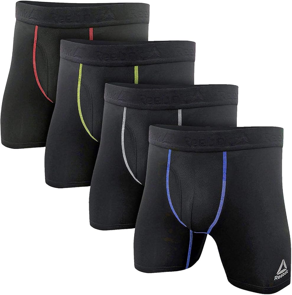 Reebok Mens 4 Pack Performance Boxer Briefs with Comfort Pouch