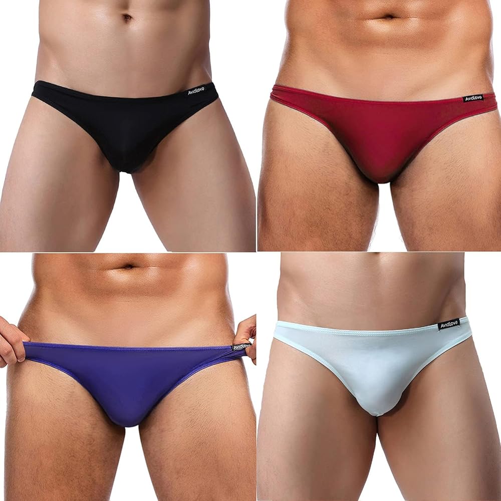 Avidlove Underwear for Men Ice Silk Bikini Micro Briefs Low Rise Underpants 4-Pack